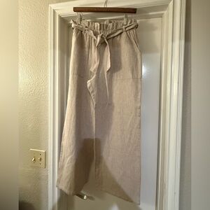 Final Touch Paperbag Waist Wide Leg Pants Tan Linen Blend Women’s Medium